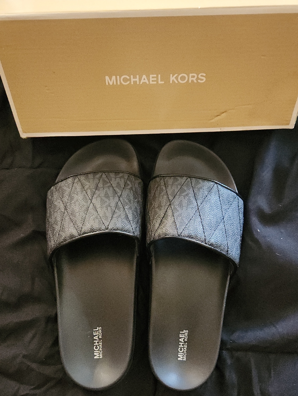 Michael Kors Black Quilted Slide Sandals
